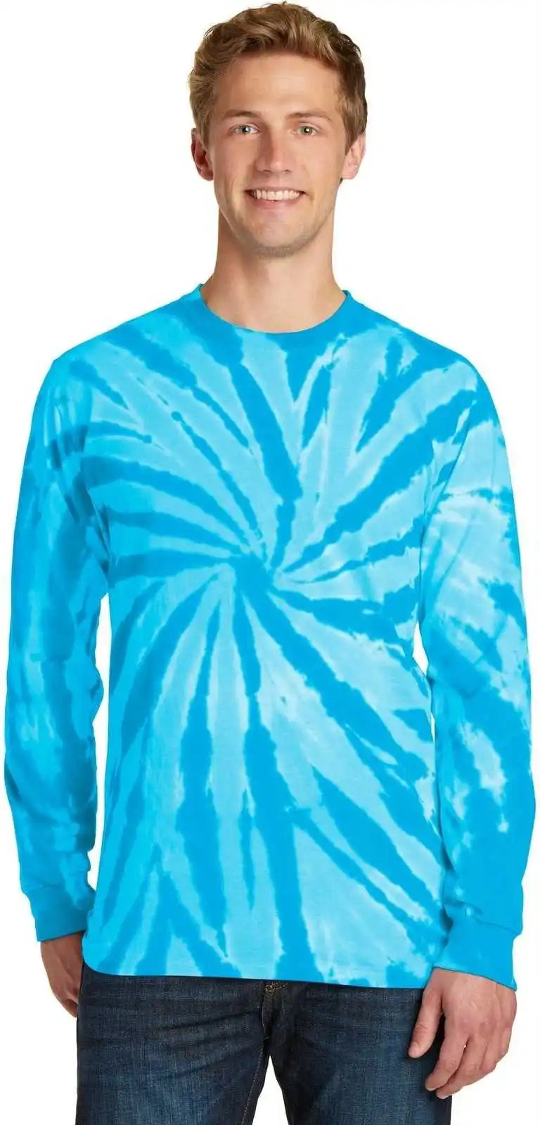 Port &amp; Company Pc147ls Tie Dye Long Sleeve Tee Turquoise