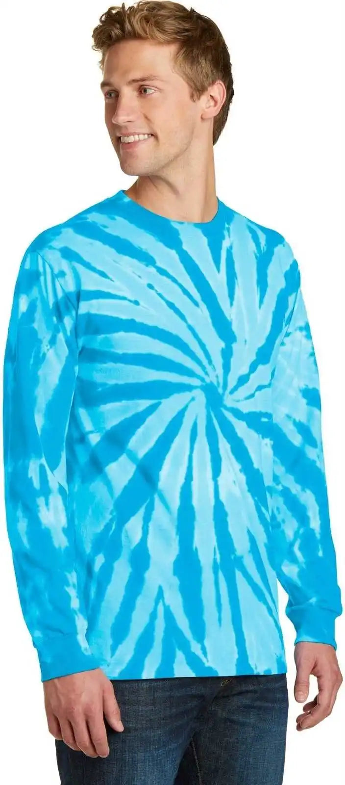Port &amp; Company Pc147ls Tie Dye Long Sleeve Tee Turquoise