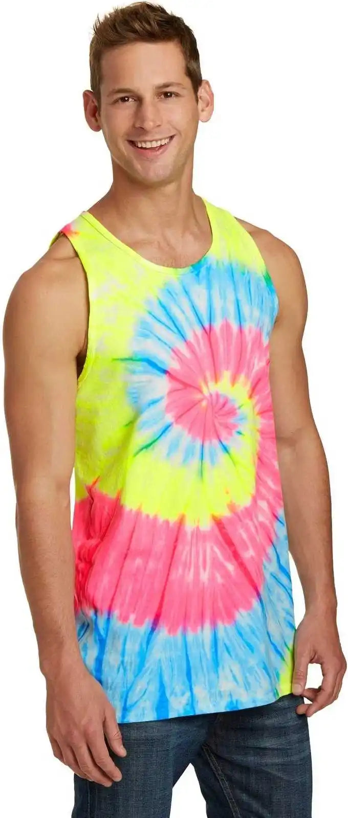 Port &amp; Company Pc147tt Tie Dye Tank Top Neon Rainbow