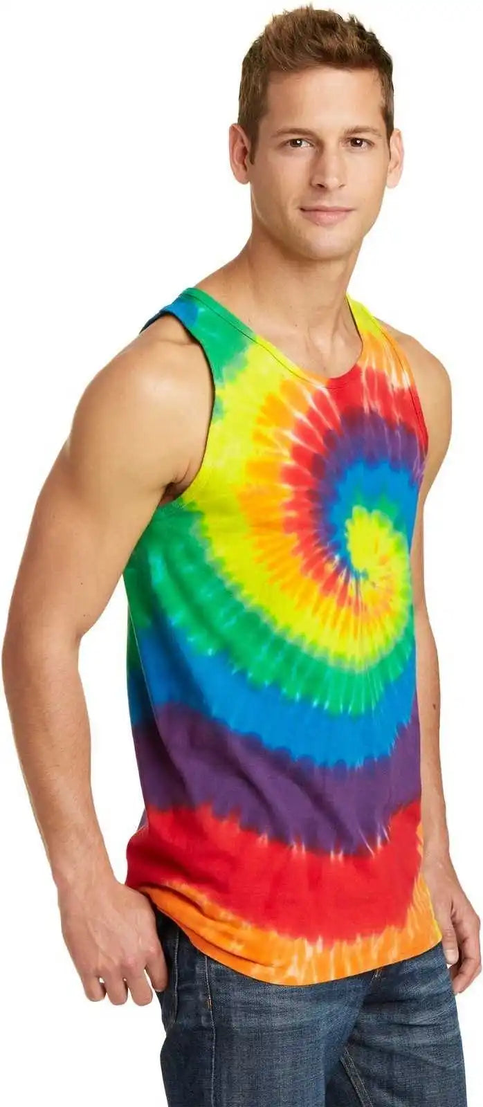 Port &amp; Company Pc147tt Tie Dye Tank Top Rainbow