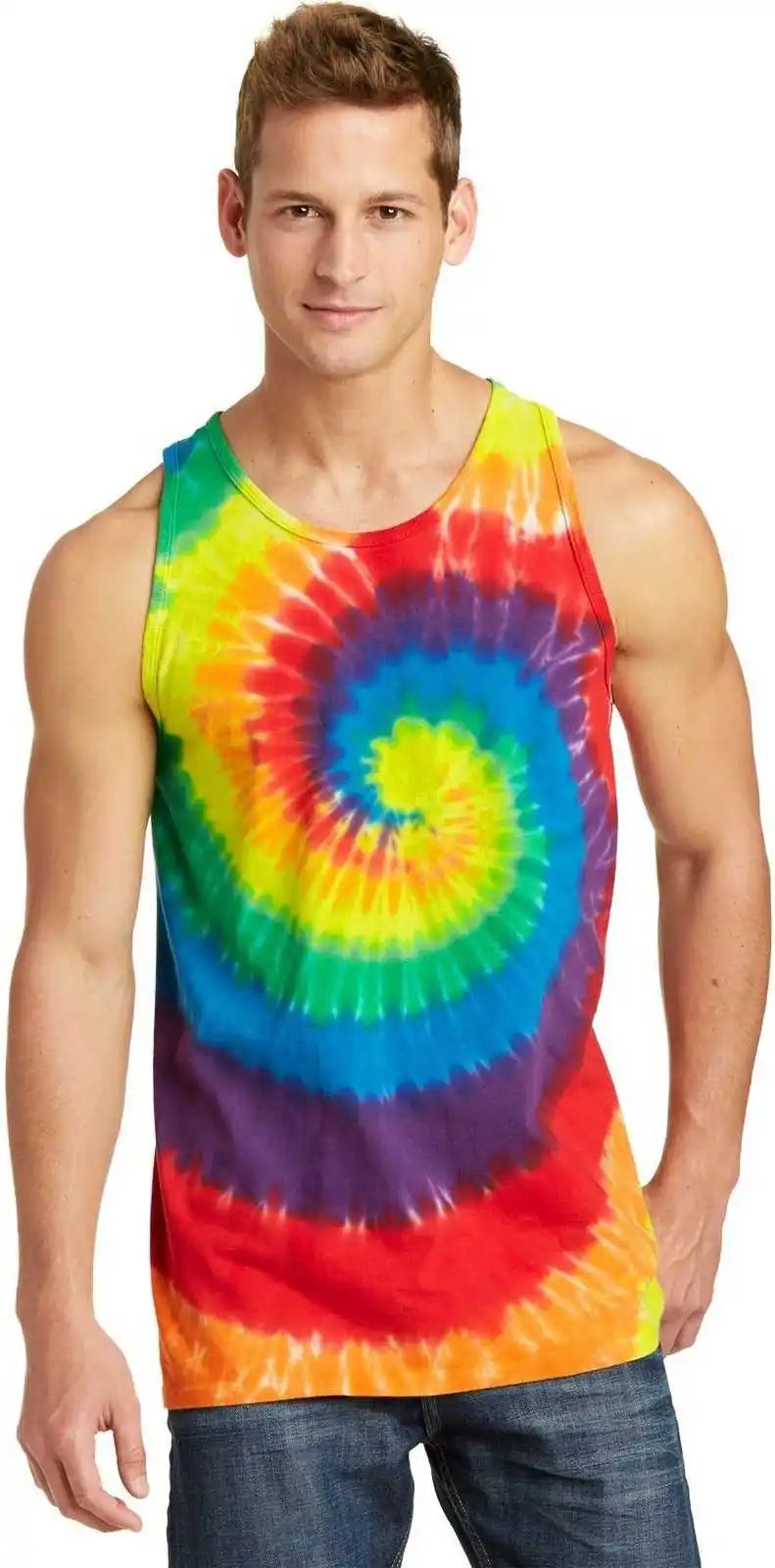 Port &amp; Company Pc147tt Tie Dye Tank Top Rainbow