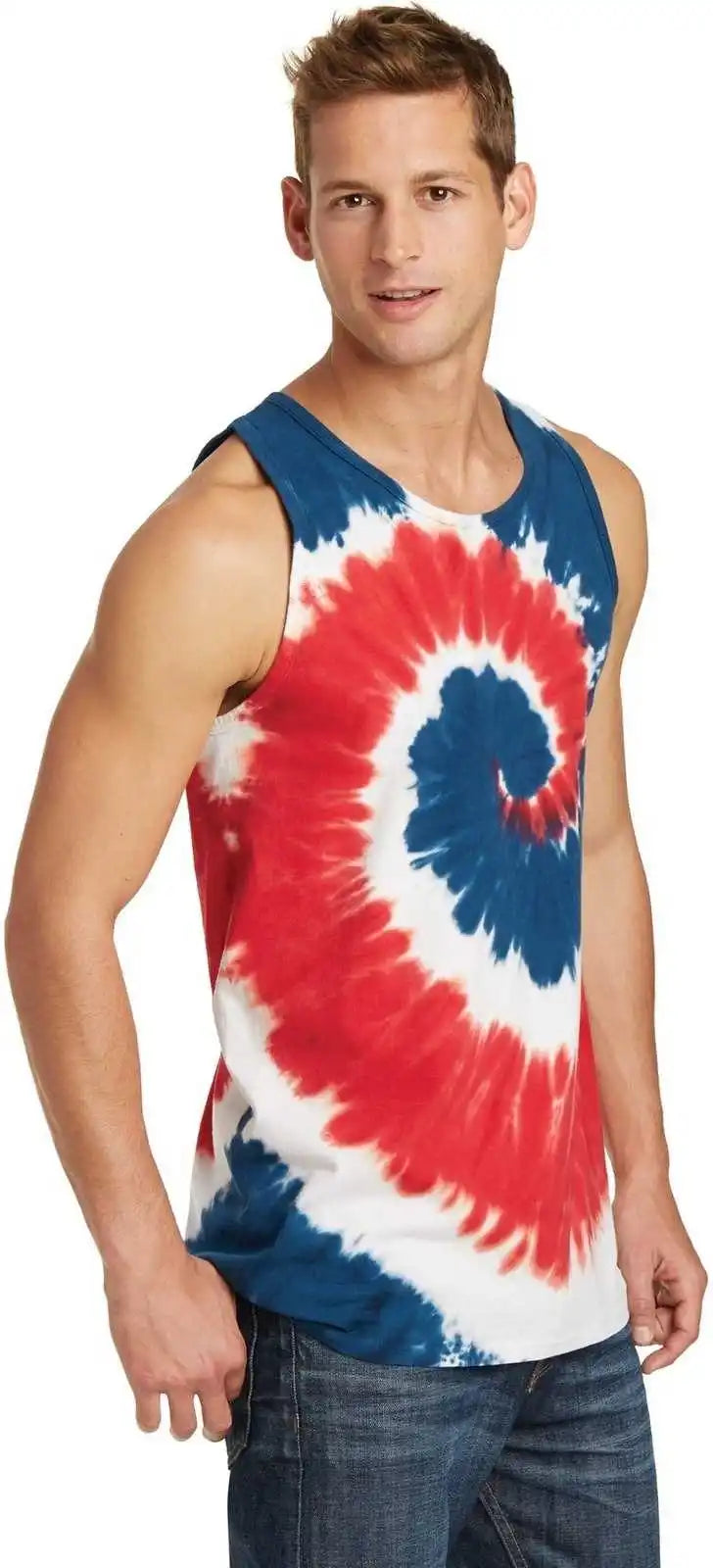 Port &amp; Company Pc147tt Tie Dye Tank Top Usa Rainbow