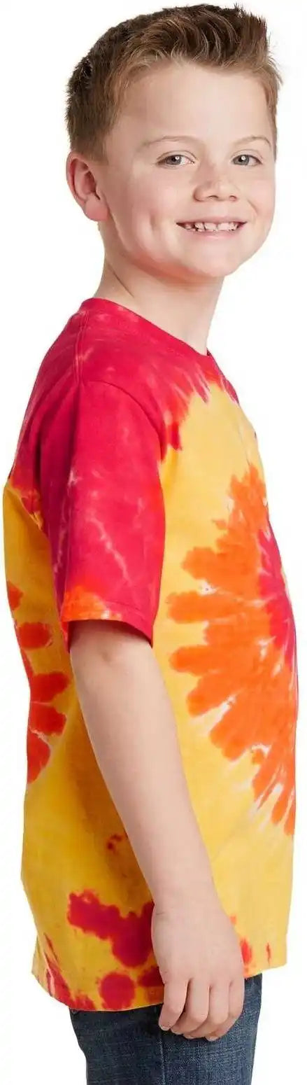 Port &amp; Company Pc147y Youth Tie Dye Tee Blaze Rainbow