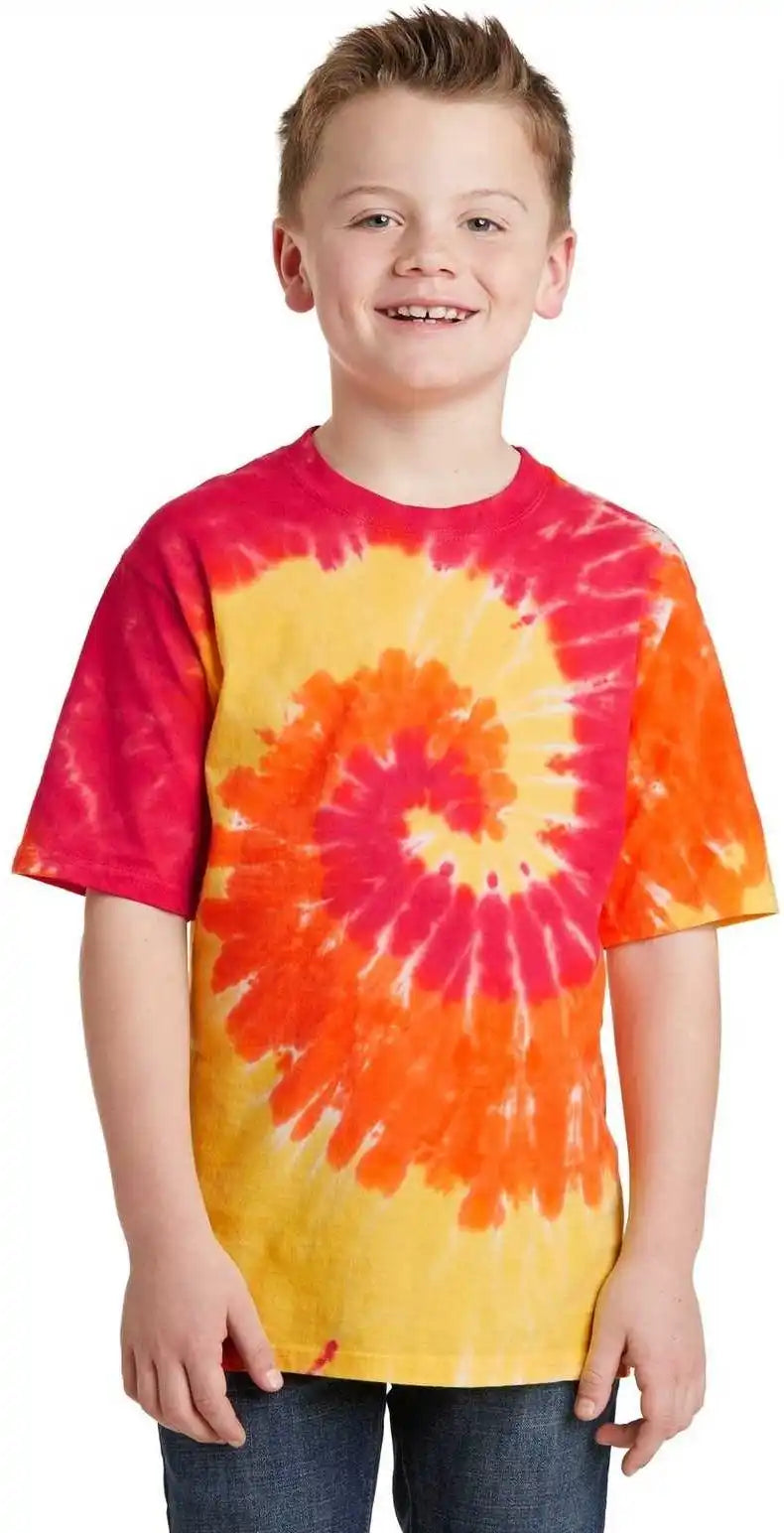 Port &amp; Company Pc147y Youth Tie Dye Tee Blaze Rainbow