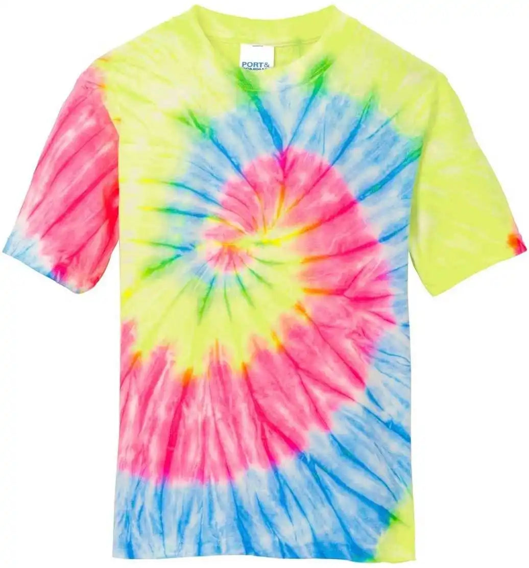 Port &amp; Company Pc147y Youth Tie Dye Tee Neon Rainbow