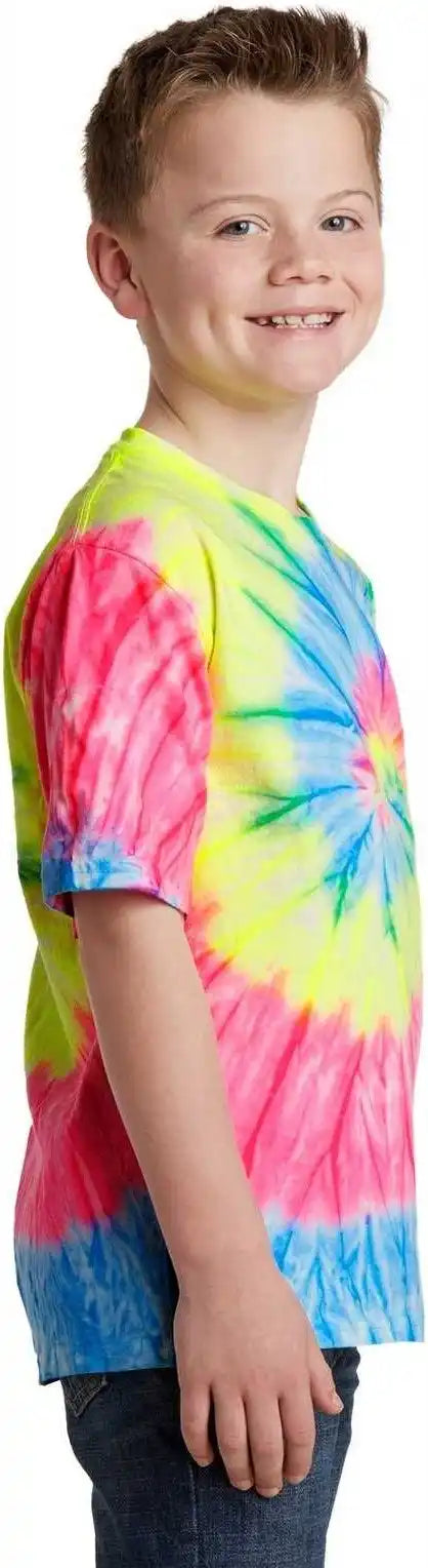 Port &amp; Company Pc147y Youth Tie Dye Tee Neon Rainbow