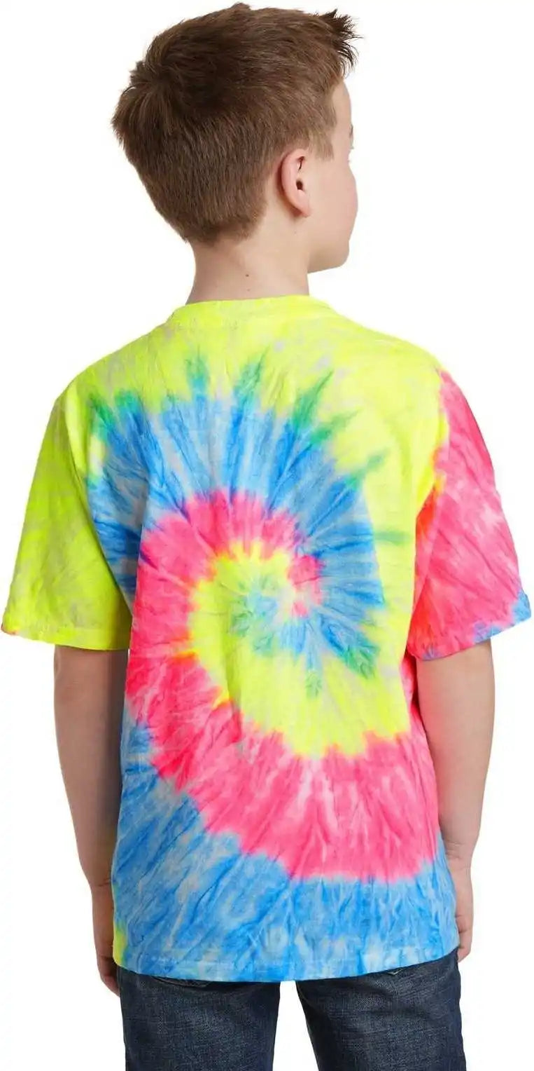 Port &amp; Company Pc147y Youth Tie Dye Tee Neon Rainbow
