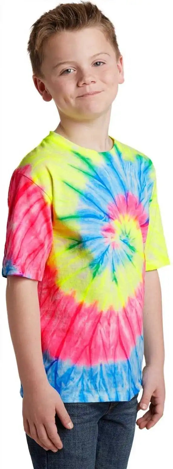 Port &amp; Company Pc147y Youth Tie Dye Tee Neon Rainbow