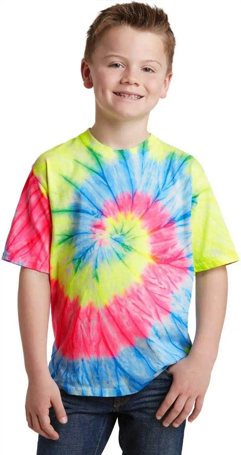 Port &amp; Company Pc147y Youth Tie Dye Tee Neon Rainbow