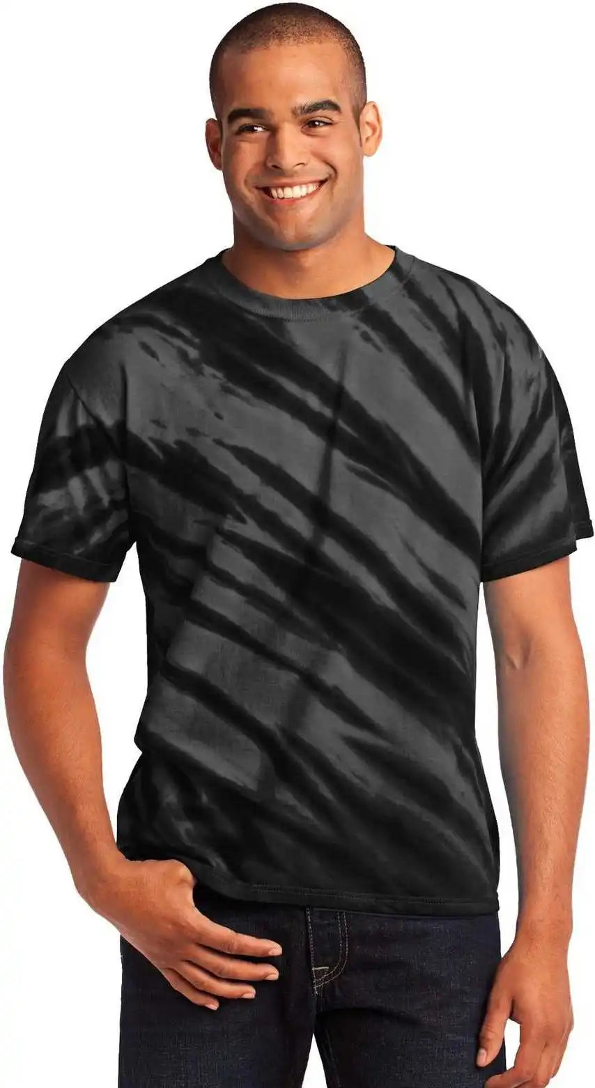 Port &amp; Company Pc148 Tiger Stripe Tie Dye Tee Black