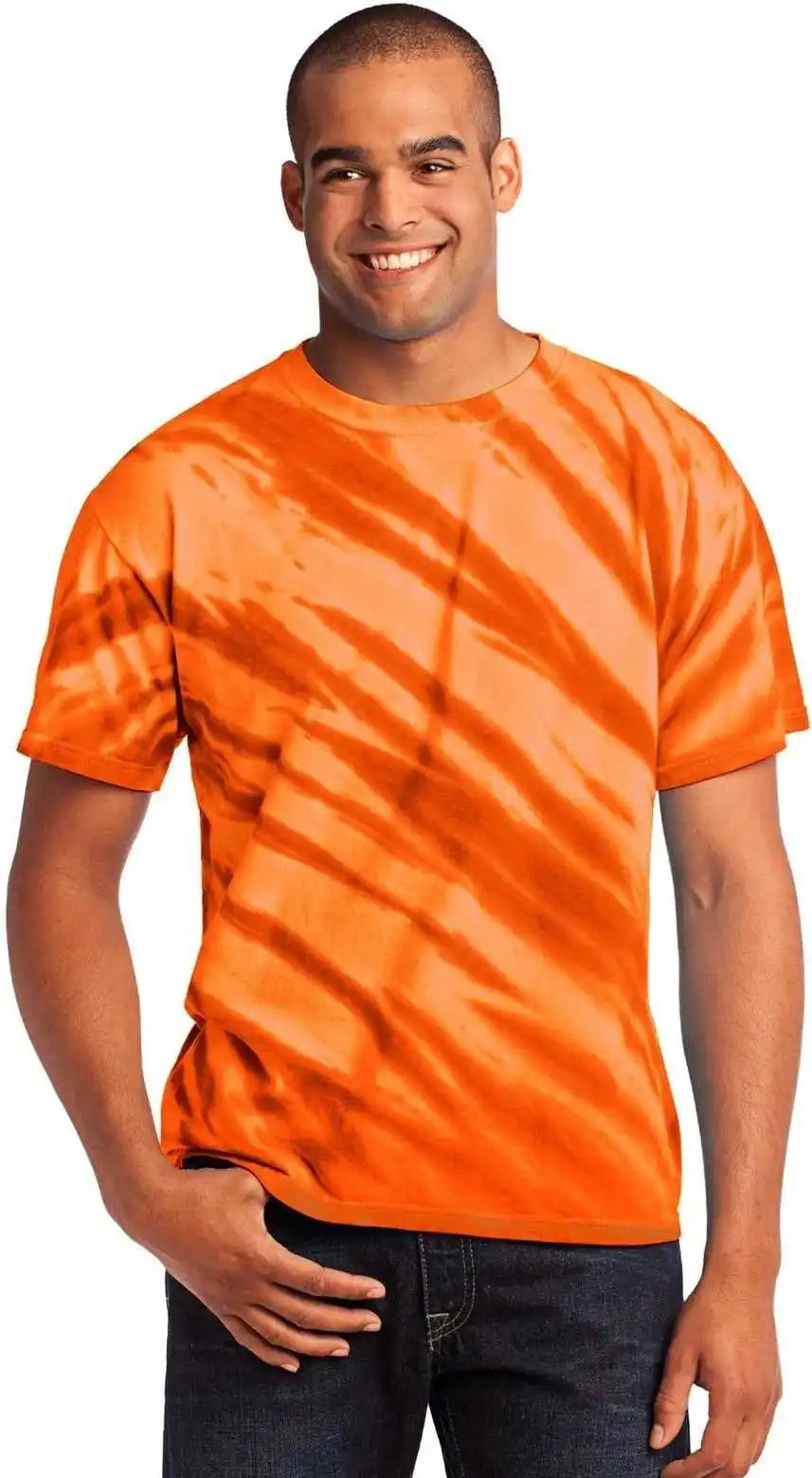 Port &amp; Company Pc148 Tiger Stripe Tie Dye Tee Orange