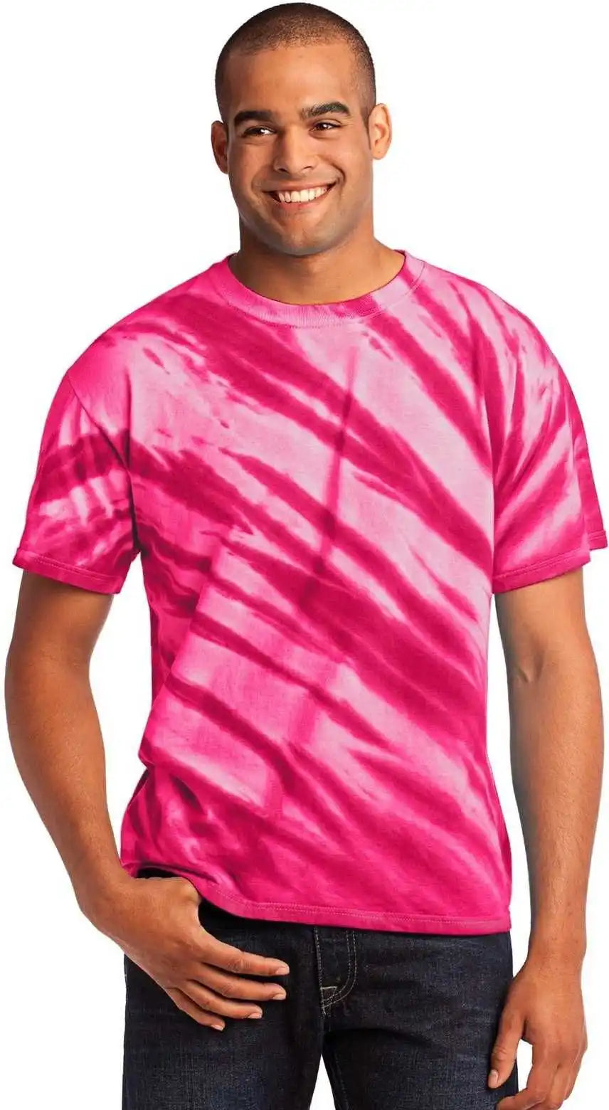 Port & Company Pc148 Tiger Stripe Tie-dye Tee - Pink