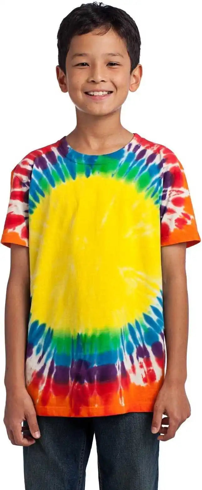 Port &amp; Company Pc149y Youth Window Tie Dye Tee Rainbow