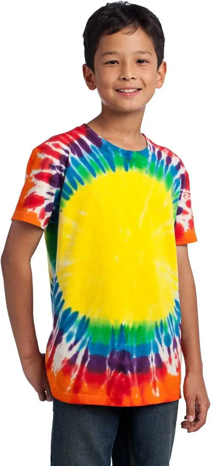 Port &amp; Company Pc149y Youth Window Tie Dye Tee Rainbow