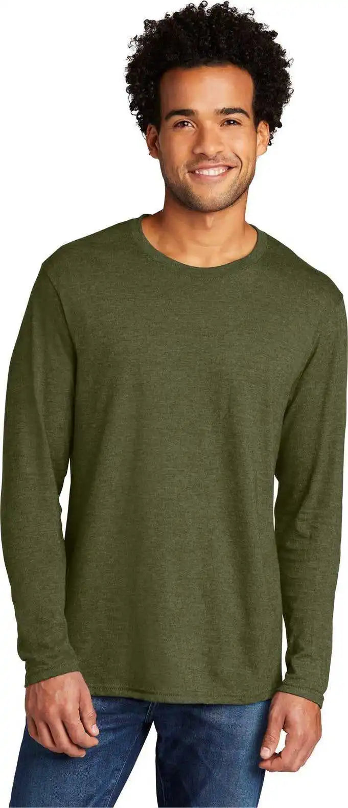 Port &amp; Company Pc330ls Tri Blend Long Sleeve Tee Military Green Heather
