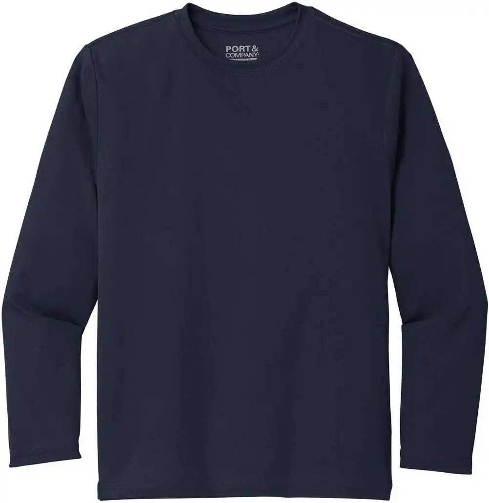 Port &amp; Company Pc380yls Youth Long Sleeve Performance Tee Deep Navy