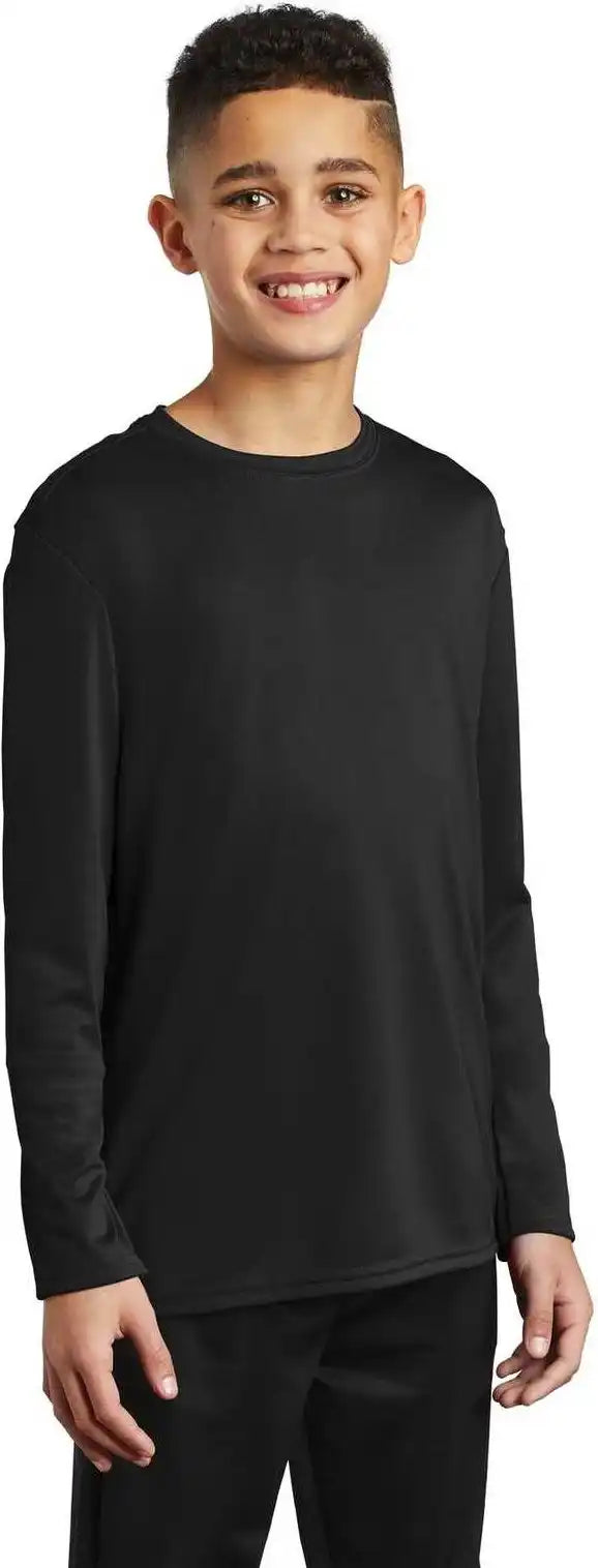Port &amp; Company Pc380yls Youth Long Sleeve Performance Tee Jet Black