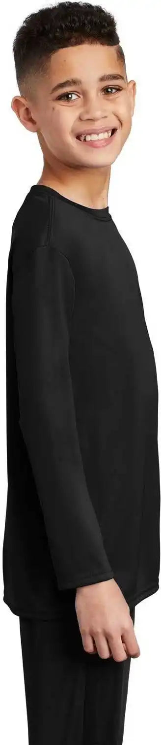 Port &amp; Company Pc380yls Youth Long Sleeve Performance Tee Jet Black