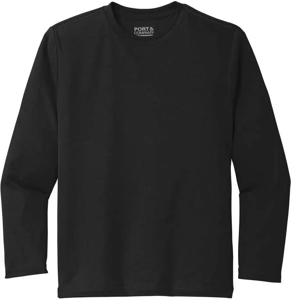 Port &amp; Company Pc380yls Youth Long Sleeve Performance Tee Jet Black