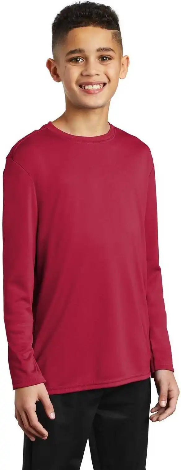 Port &amp; Company Pc380yls Youth Long Sleeve Performance Tee Red