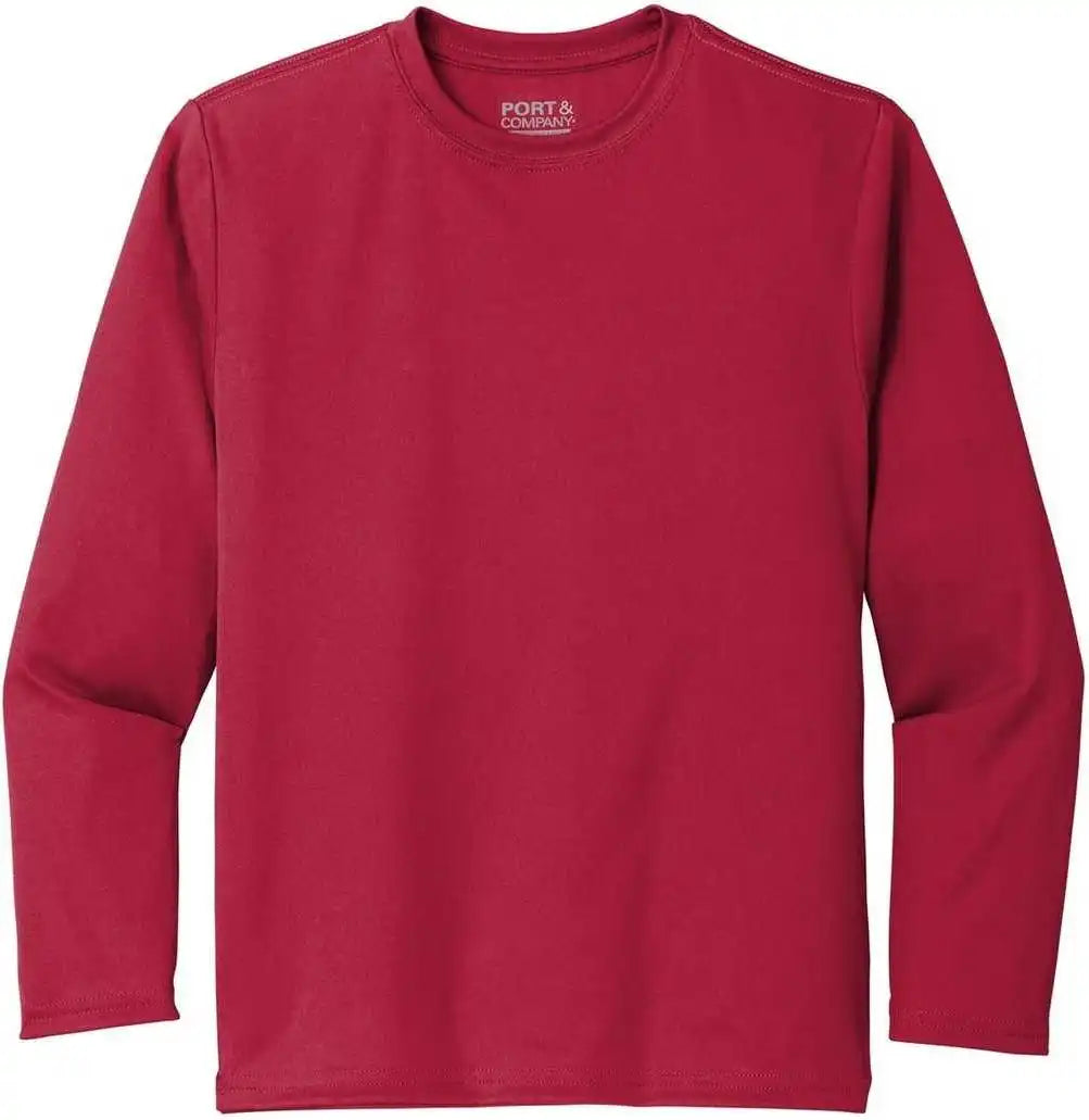 Port &amp; Company Pc380yls Youth Long Sleeve Performance Tee Red