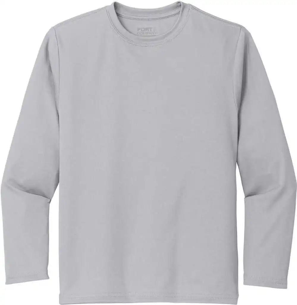 Port &amp; Company Pc380yls Youth Long Sleeve Performance Tee Silver