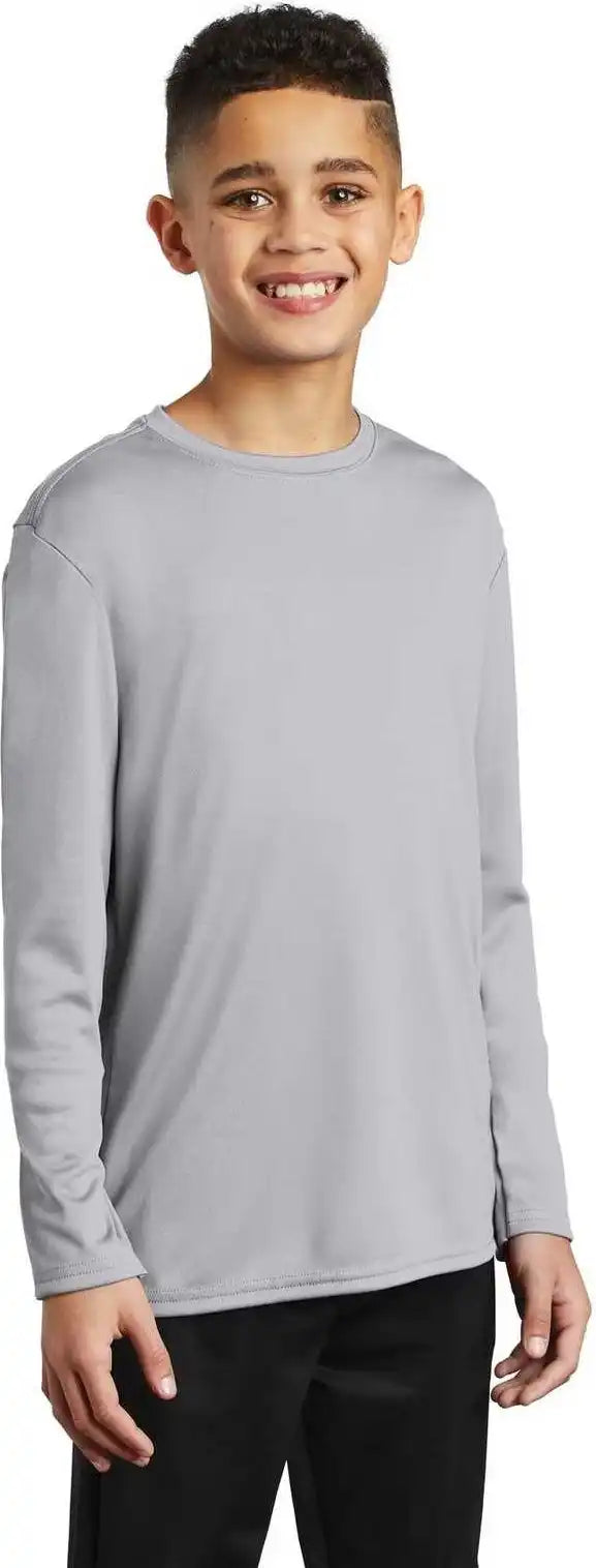 Port &amp; Company Pc380yls Youth Long Sleeve Performance Tee Silver