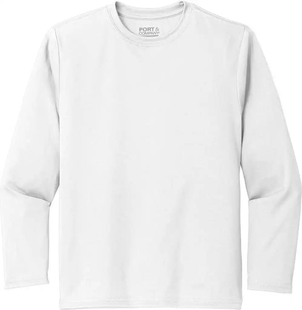 Port &amp; Company Pc380yls Youth Long Sleeve Performance Tee White