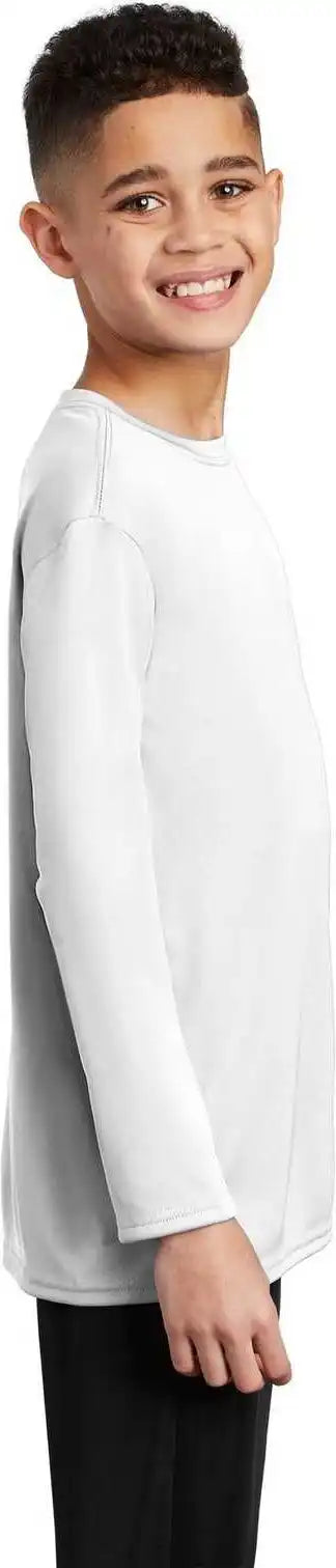 Port &amp; Company Pc380yls Youth Long Sleeve Performance Tee White