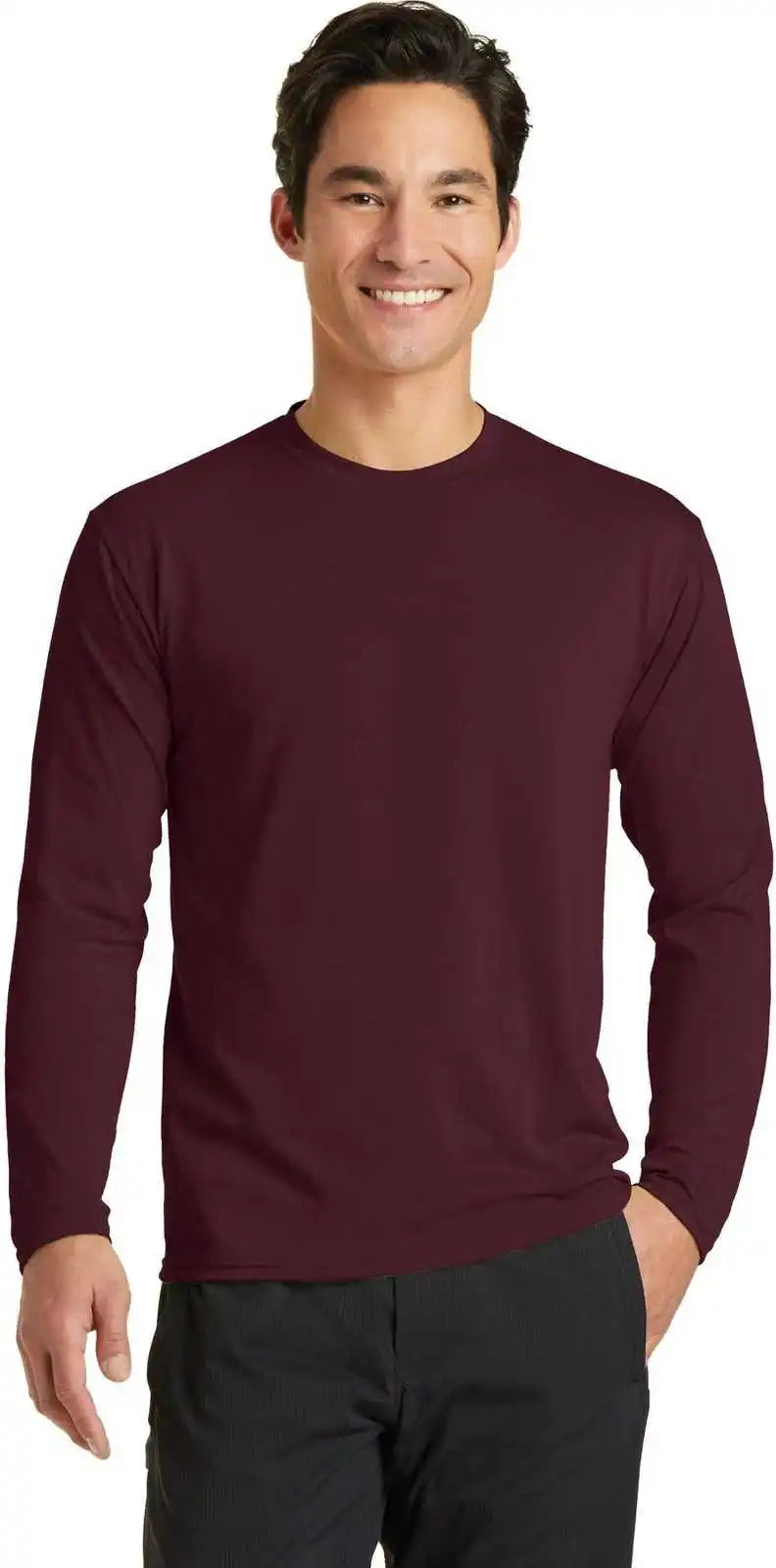 Port &amp; Company Pc381ls Long Sleeve Performance Blend Tee Athletic Maroon