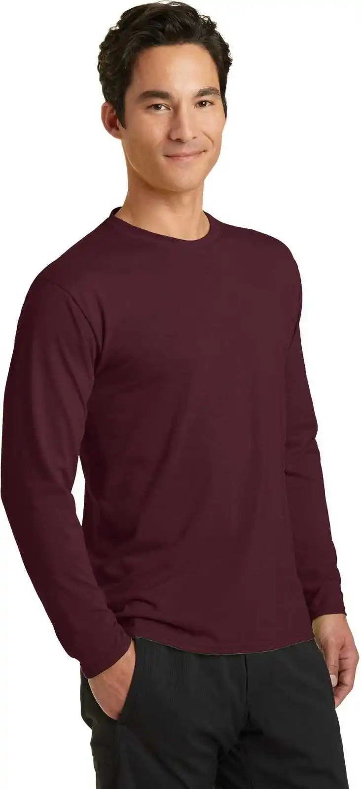 Port &amp; Company Pc381ls Long Sleeve Performance Blend Tee Athletic Maroon