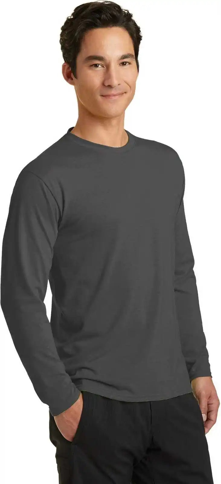 Port &amp; Company Pc381ls Long Sleeve Performance Blend Tee Charcoal