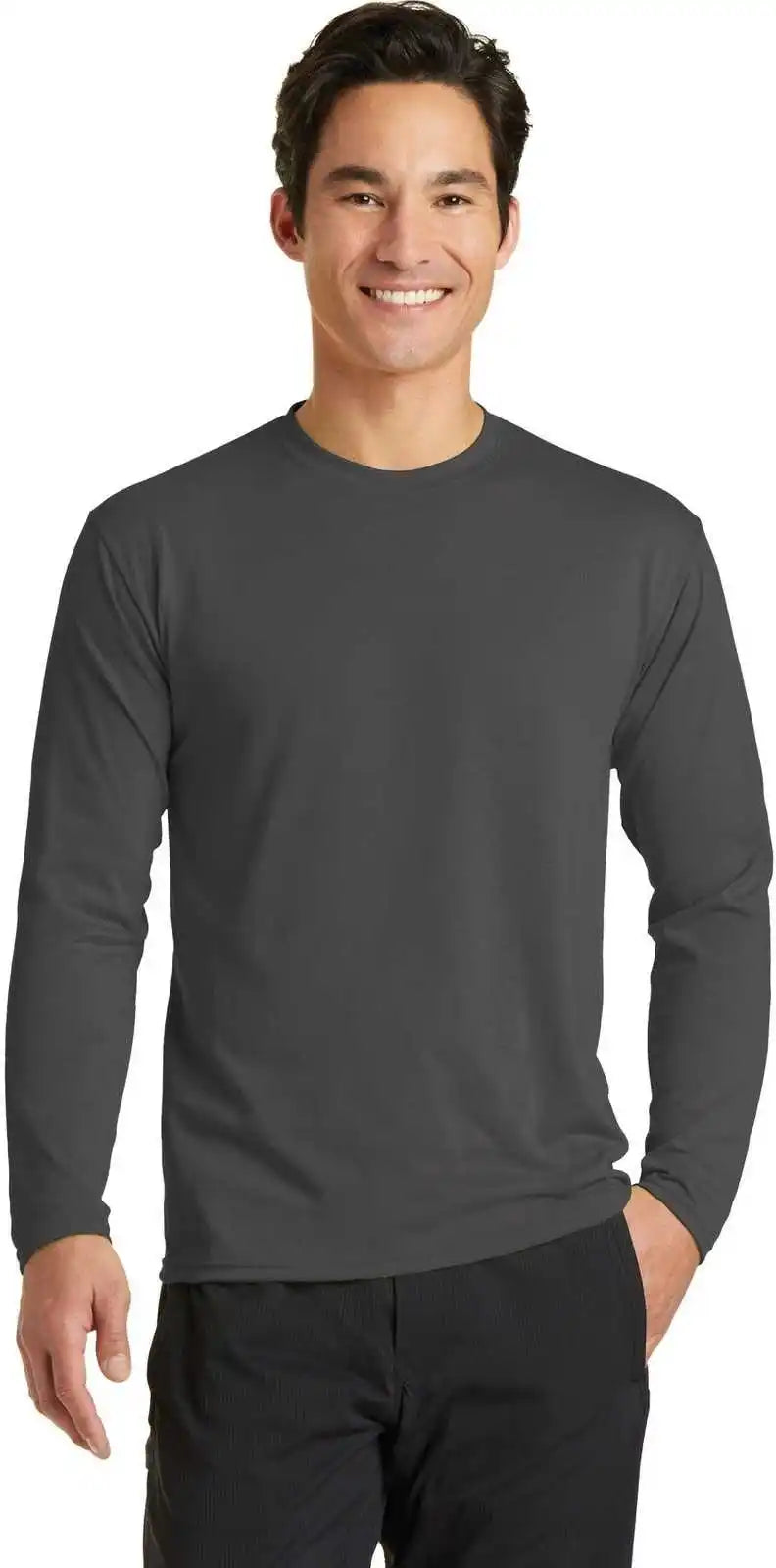 Port &amp; Company Pc381ls Long Sleeve Performance Blend Tee Charcoal