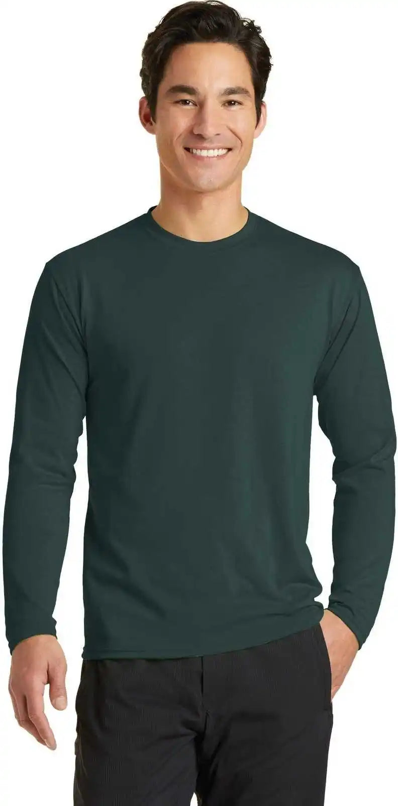 Port & Company Pc381ls Long Sleeve Performance Blend Tee Dark Green