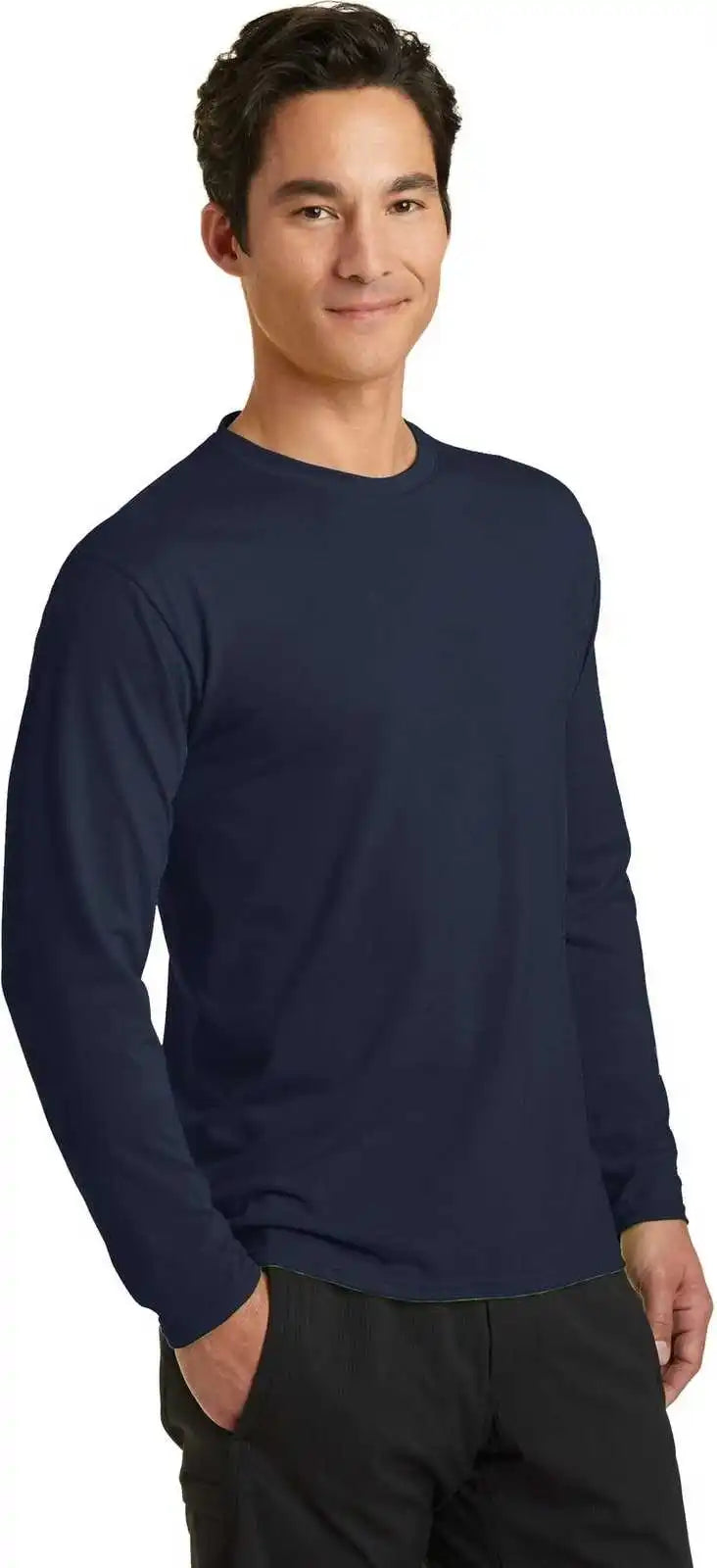 Port &amp; Company Pc381ls Long Sleeve Performance Blend Tee Deep Navy