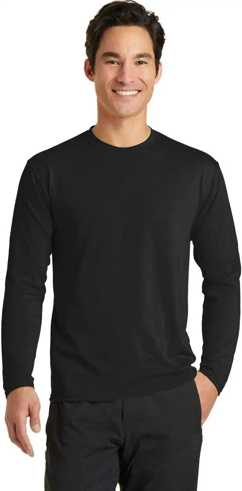 Port & Company Pc381ls Long Sleeve Performance Blend Tee Jet Black