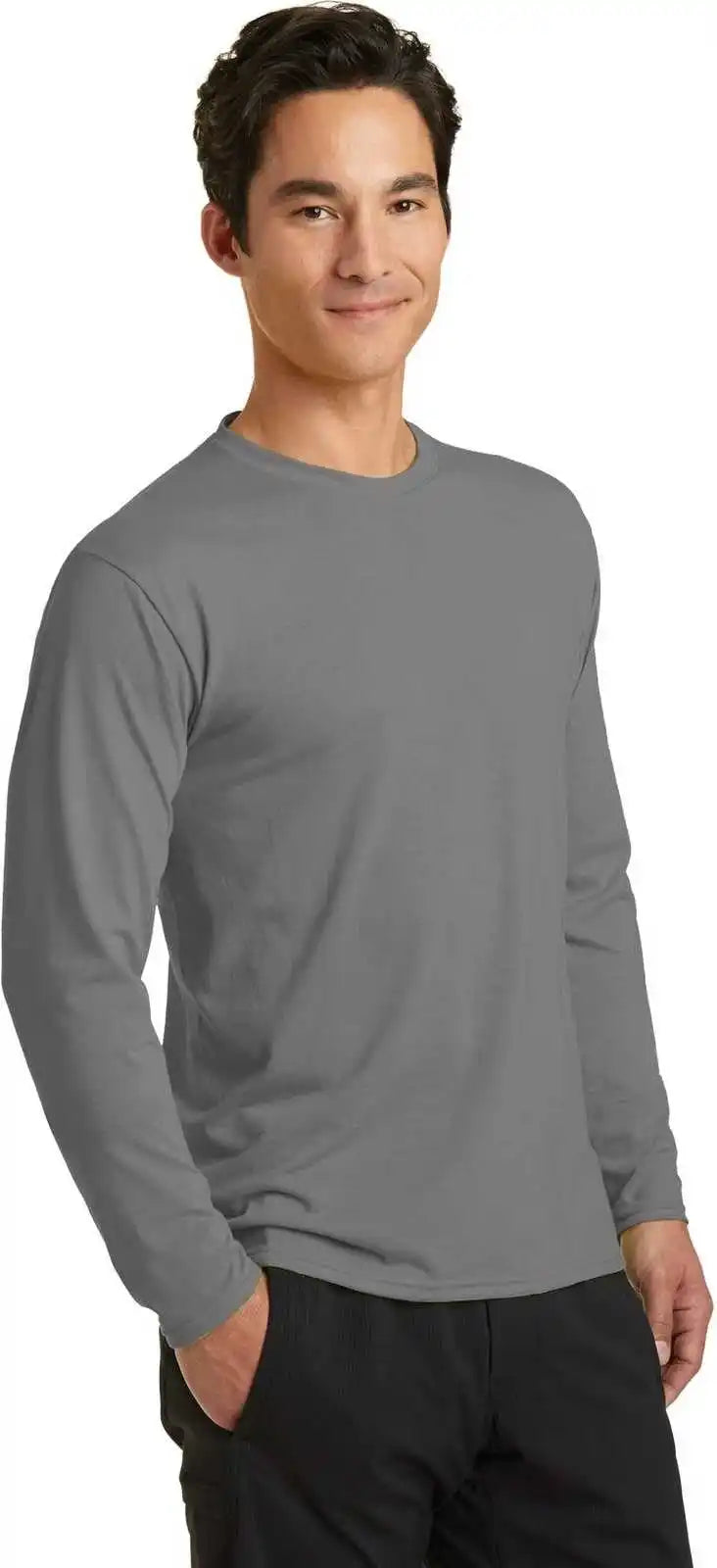 Port &amp; Company Pc381ls Long Sleeve Performance Blend Tee Medium Gray