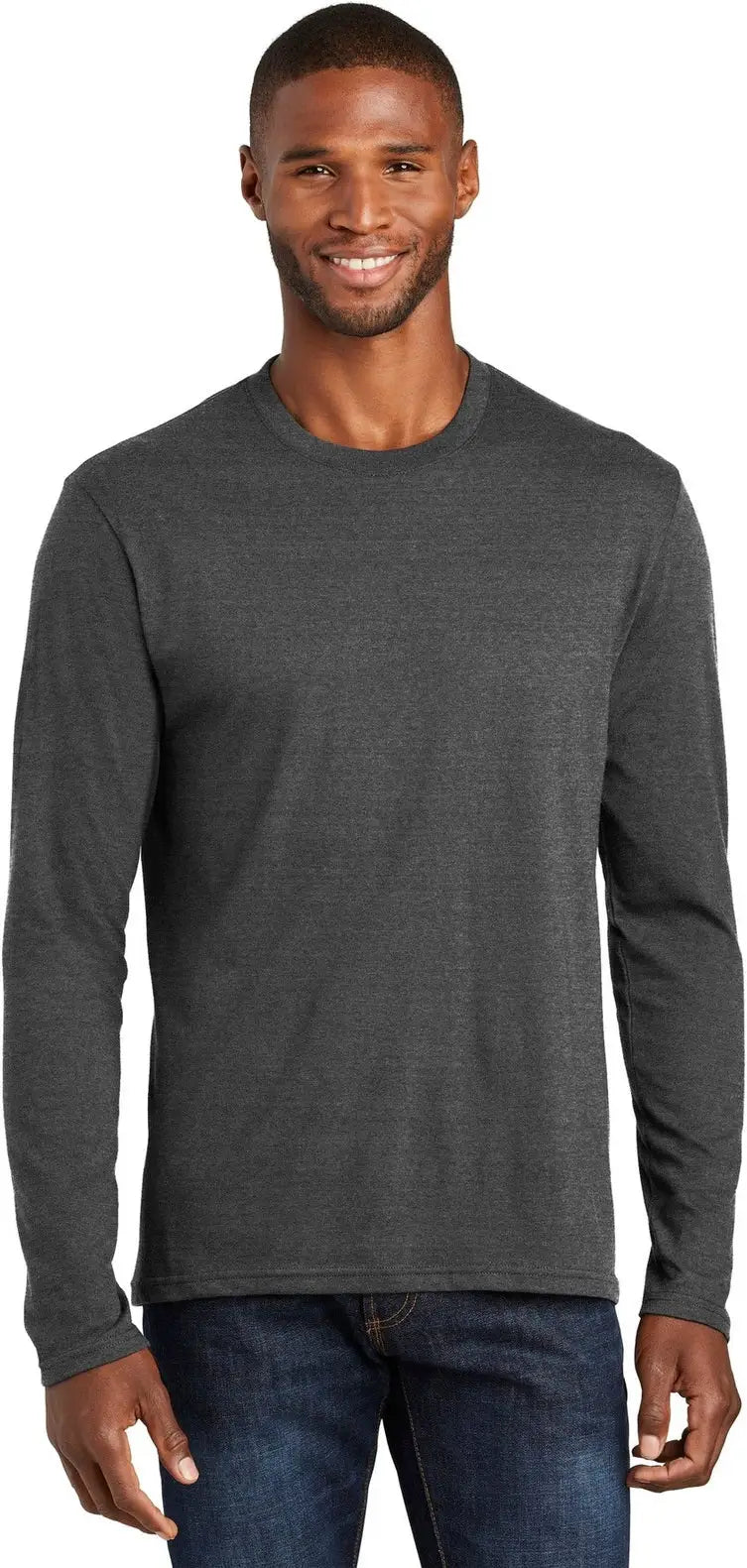 Port & Company Pc455ls co Long Sleeve Fan Favorite Blend Tee - Black Heather - Adult s