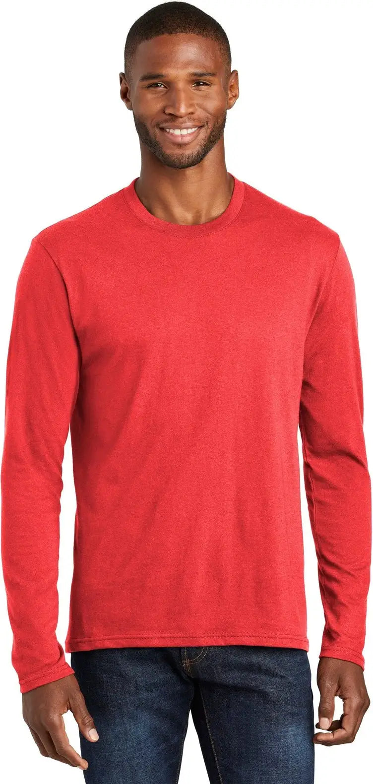 Port & Company Pc455ls co Long Sleeve Fan Favorite Blend Tee - Bright Red Heather - Adult s