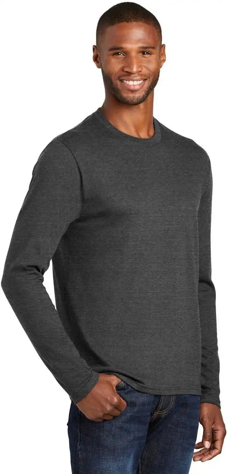 Port &amp; Company Pc455ls Long Sleeve Fan Favorite Blend Tee Black Heather