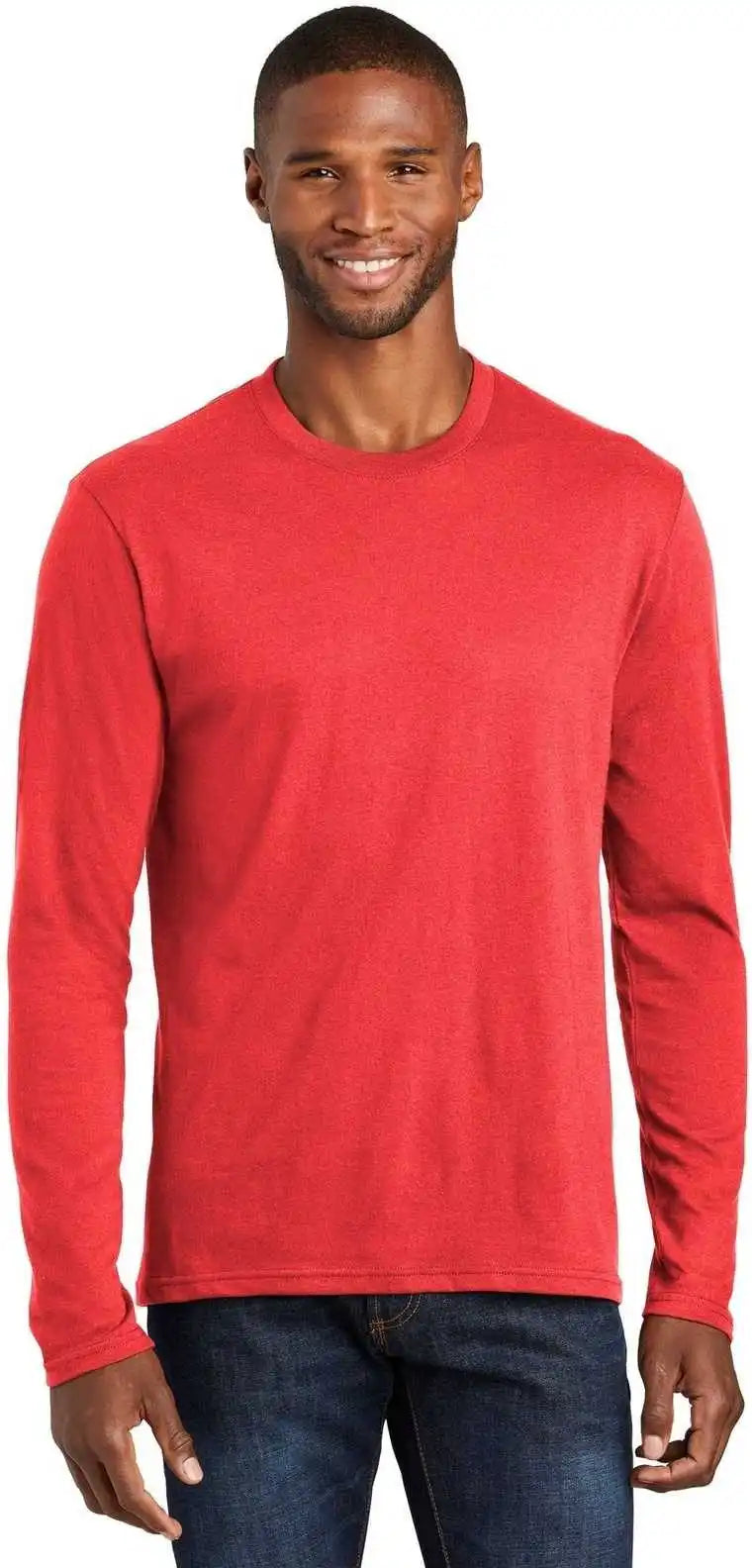 Port & Company Pc455ls Long Sleeve Fan Favorite Blend Tee Bright Red Heather
