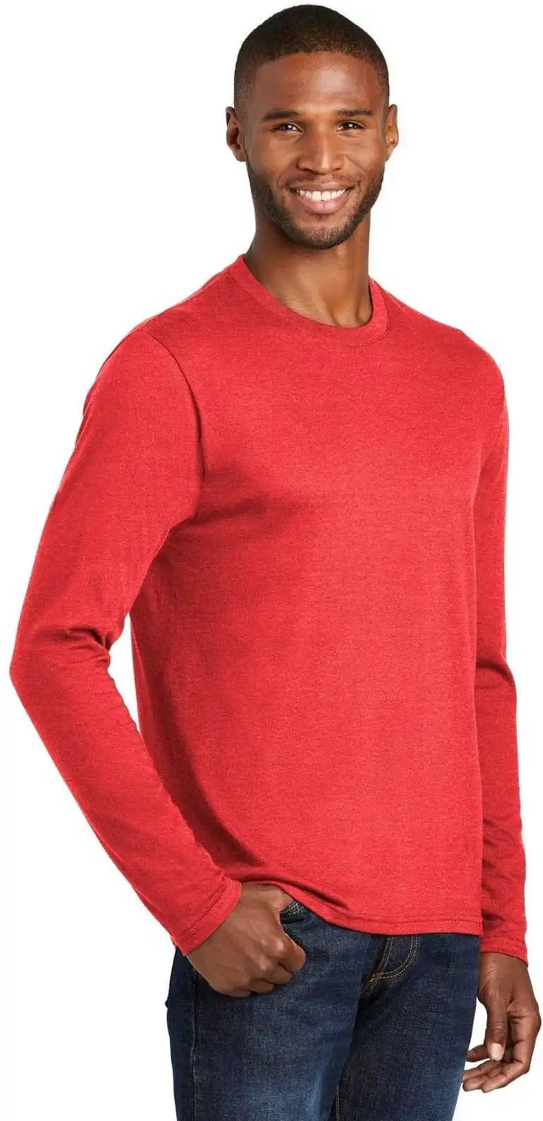 Port &amp; Company Pc455ls Long Sleeve Fan Favorite Blend Tee Bright Red Heather