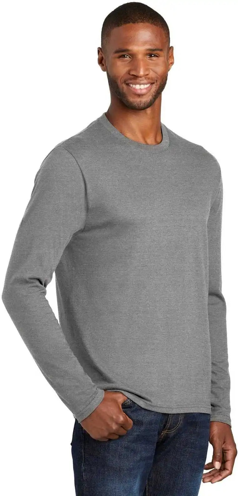 Port &amp; Company Pc455ls Long Sleeve Fan Favorite Blend Tee Graphite Heather