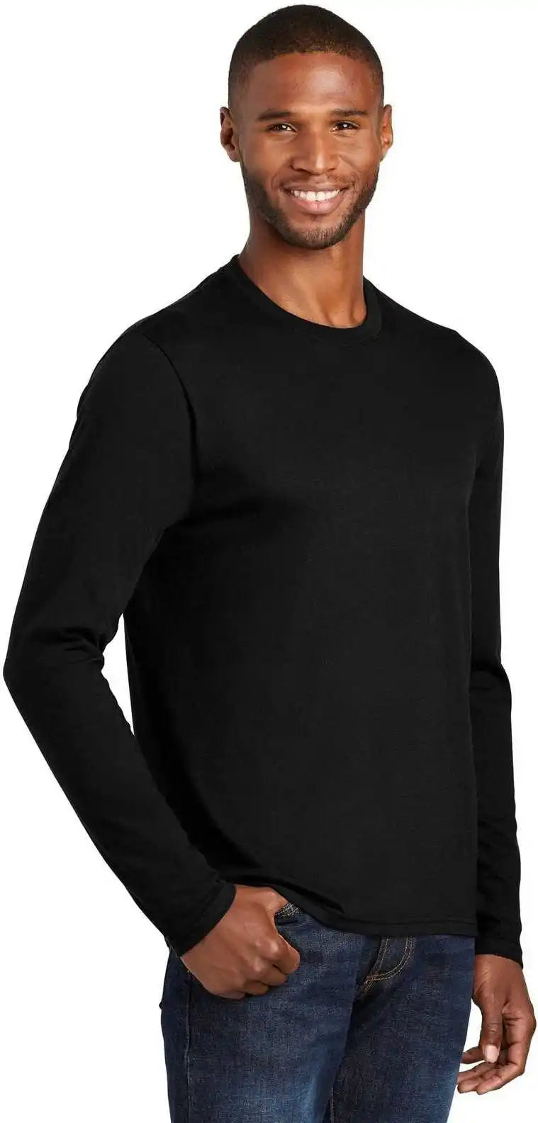 Port &amp; Company Pc455ls Long Sleeve Fan Favorite Blend Tee Jet Black