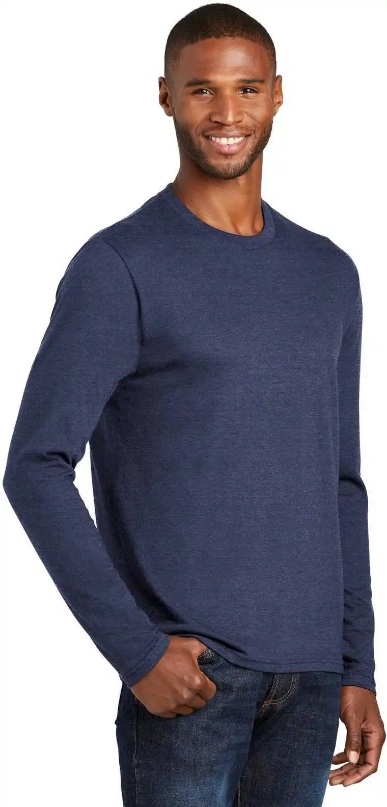 Port &amp; Company Pc455ls Long Sleeve Fan Favorite Blend Tee Team Navy Heather