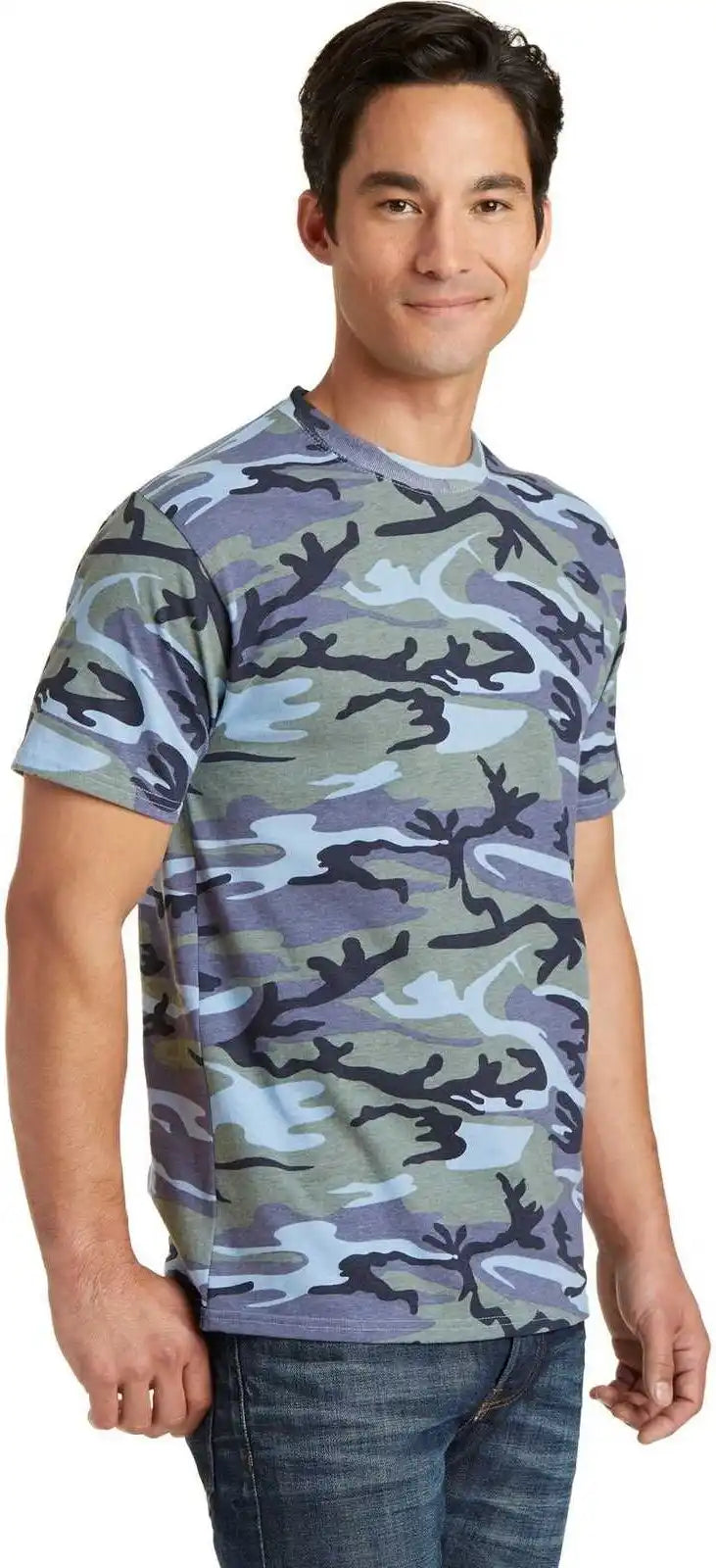 Port & Company Pc54c Core Cotton Camo Tee - Woodland Blue