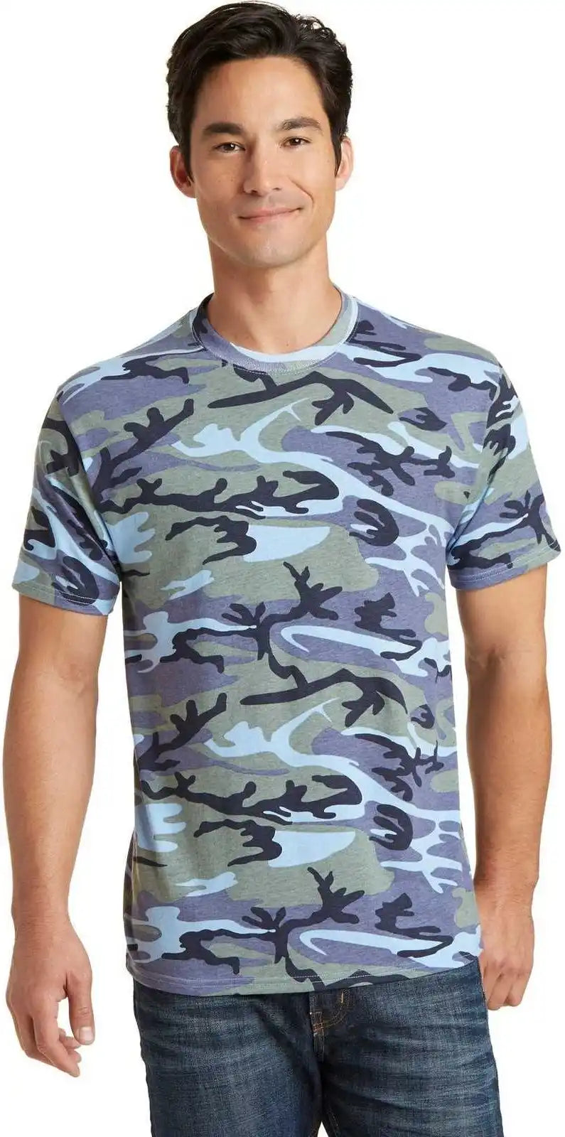 Port & Company Pc54c Core Cotton Camo Tee Woodland Blue