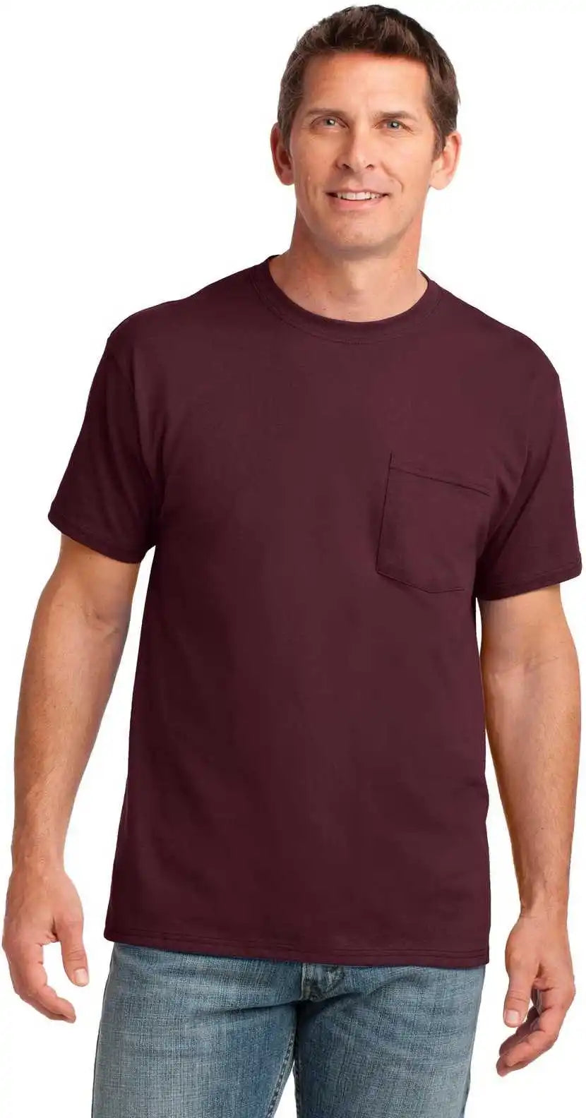Port & Company Pc54p Core Cotton Pocket Tee Athletic Maroon