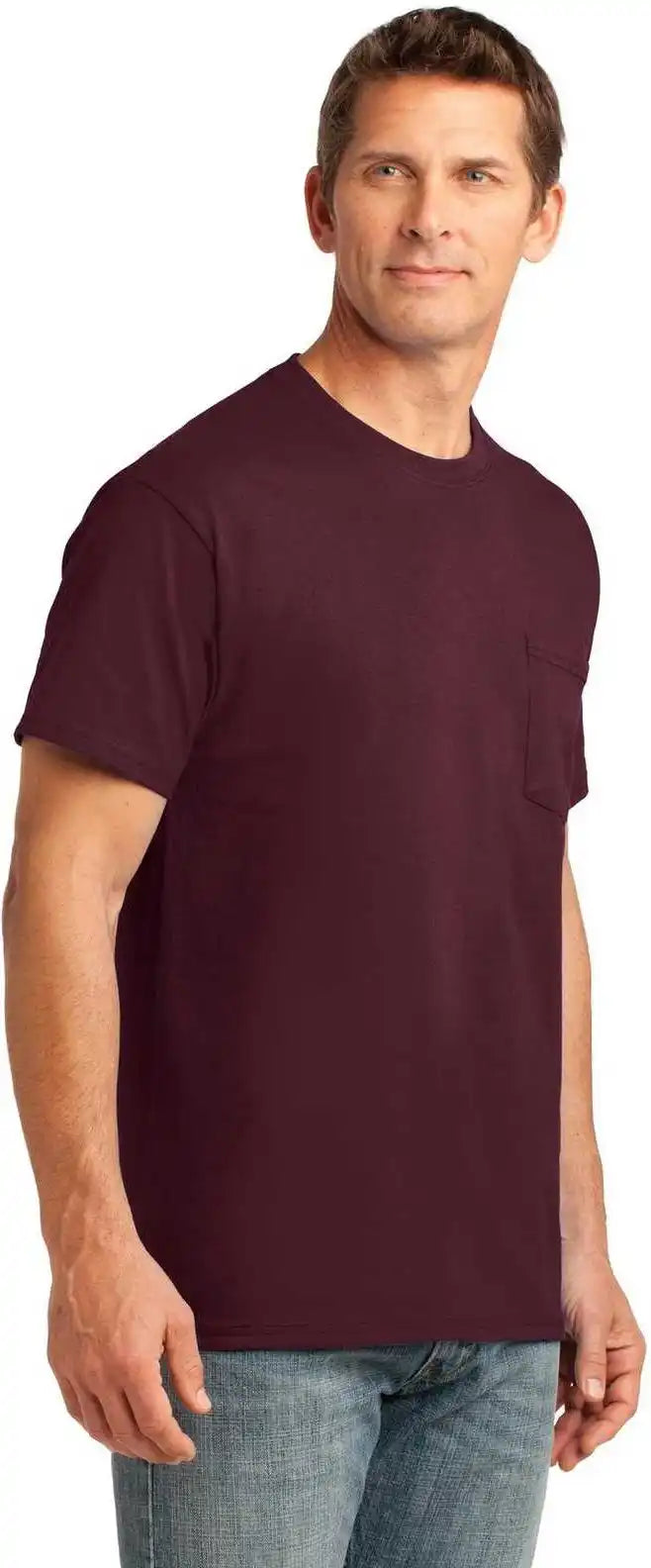 Port &amp; Company Pc54p Core Cotton Pocket Tee Athletic Maroon