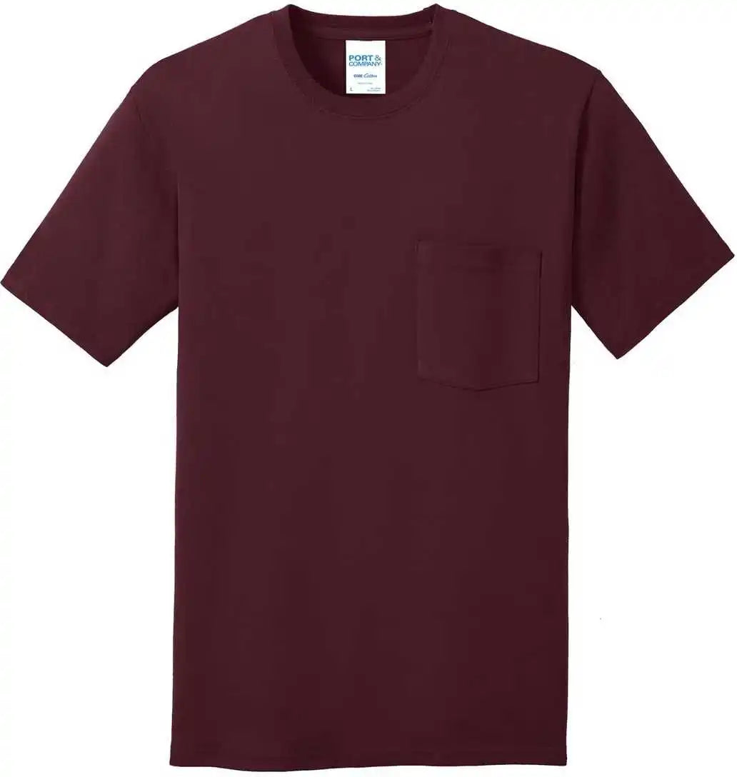 Port &amp; Company Pc54p Core Cotton Pocket Tee Athletic Maroon